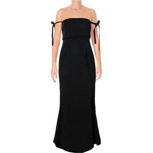 NWT Jarlo Sz 8 Women Brianna Black Tie Off-The-Shoulder Evening Gown Maxi Dress